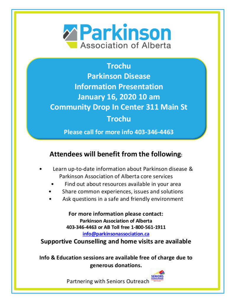 Parkinson Disease Information Presentation @ Trochu Senior Drop-In Centre