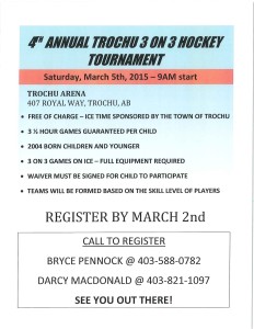 3 on 3 Hockey Tournament @ Trochu Arena